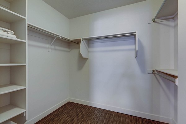 Walk-in closet with ample storage space in Novi at Jordan Valley Station Apartments