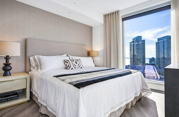 Elegant bedroom with modern furnishings at McKenzie Apartments