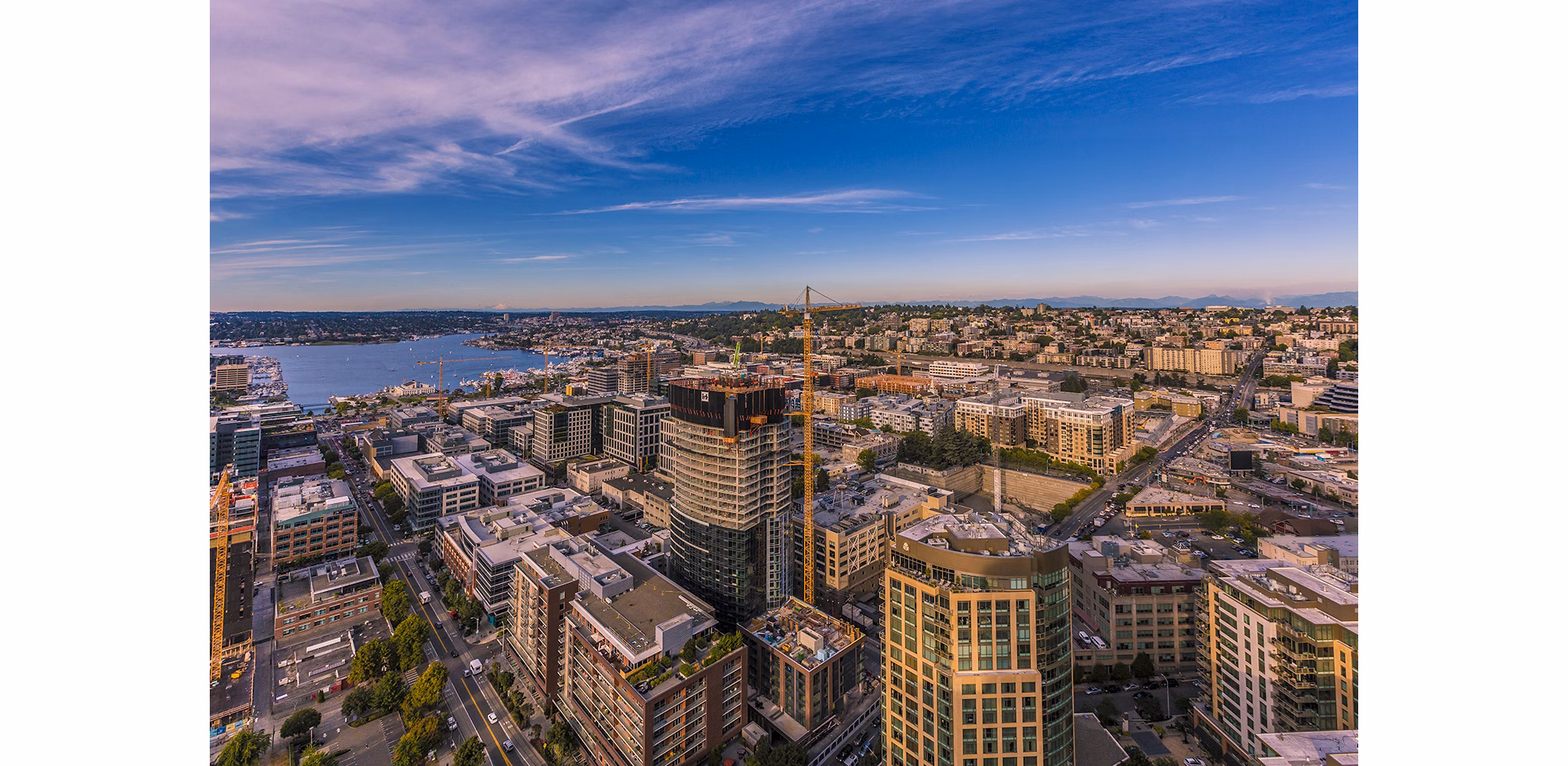 Spectacular skyline views from the rooftop terrace at McKenzie Apartments in downtown Seattle