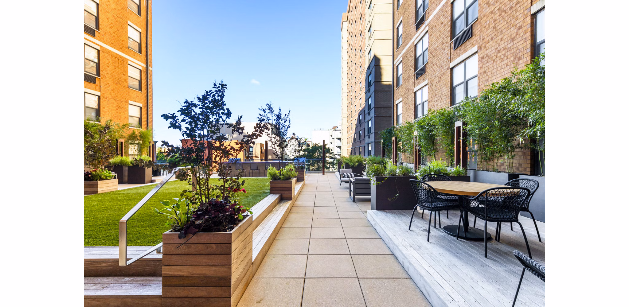 Spacious patio with skyline views at Observer Park Apartments in Hoboken