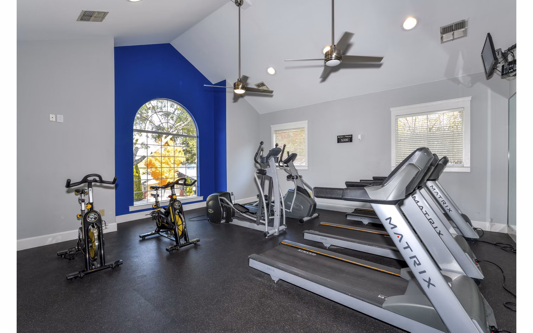 Fitness center with state-of-the-art gym equipment at The Palmer Apartments