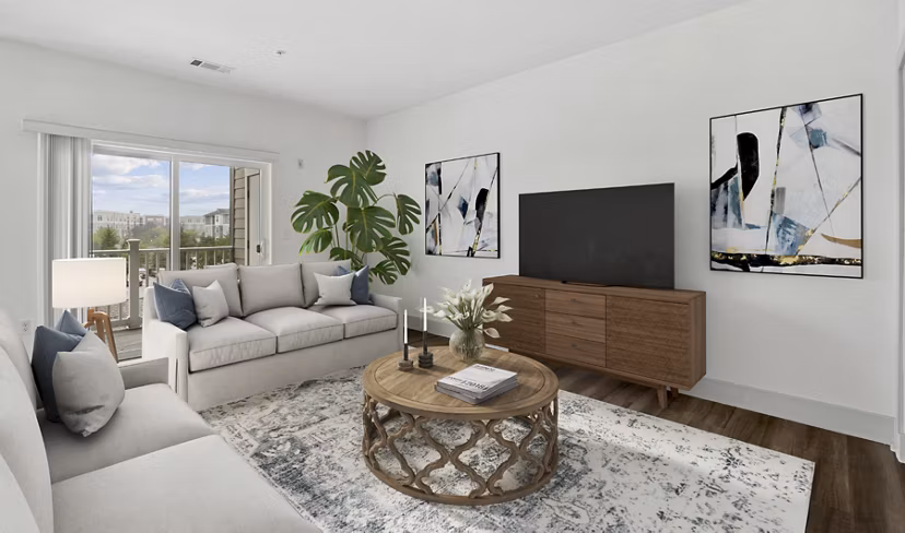 living room at Marq at the Pinehills Apartments 