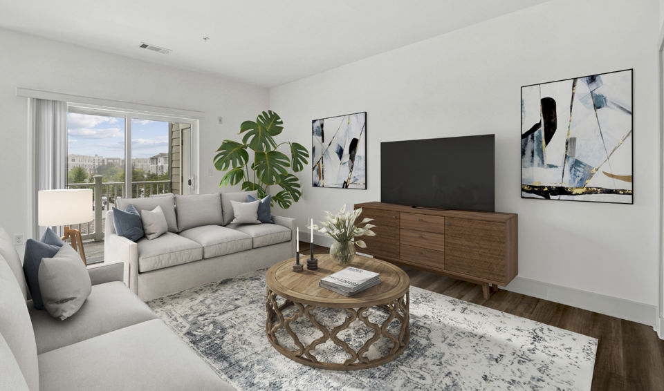 living room at Marq at the Pinehills Apartments 