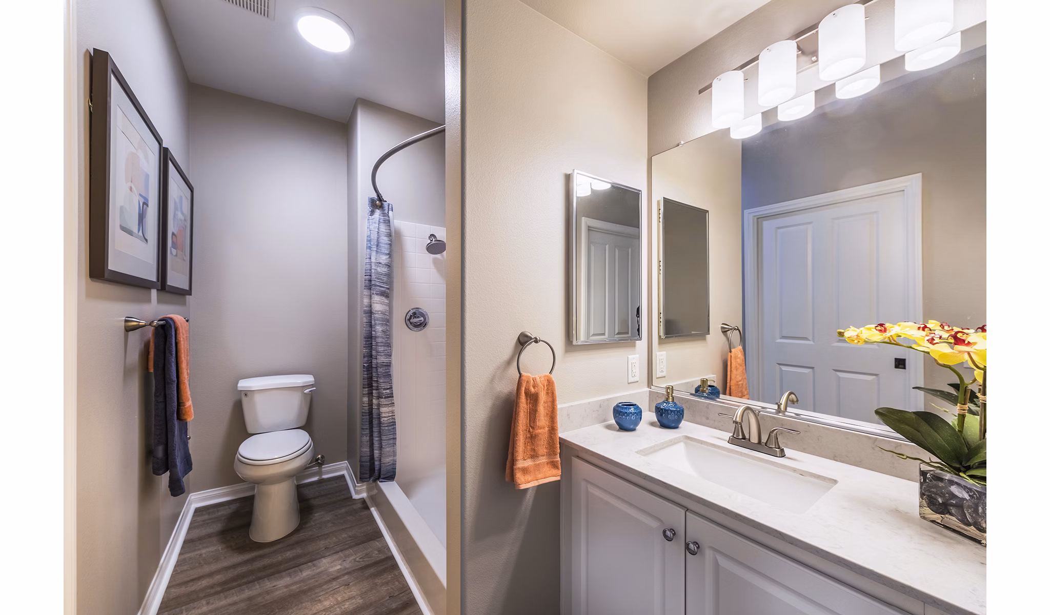 Bedroom with elegant design and natural light at Overture Rancho Santa Margarita Active Adult Apartments