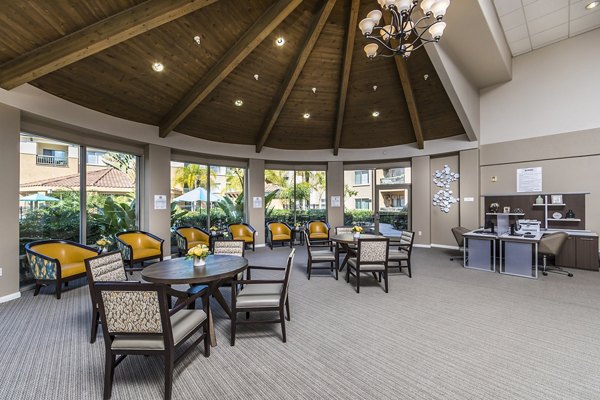 Clubhouse and leasing office at Overture Rancho Santa Margarita featuring vibrant interiors for active adults