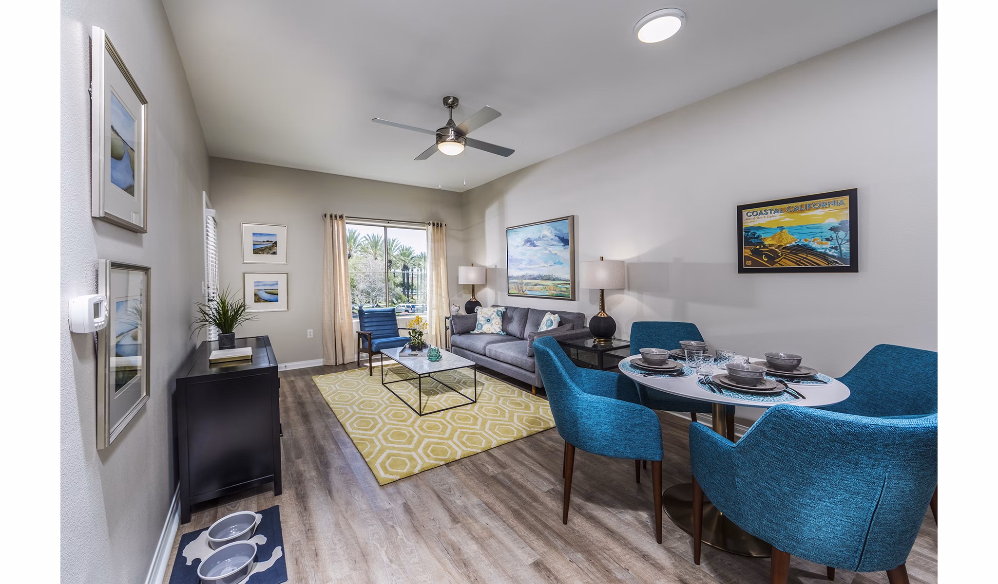 Spacious living room with elegant decor at Overture Rancho Santa Margarita Active Adult Apartments