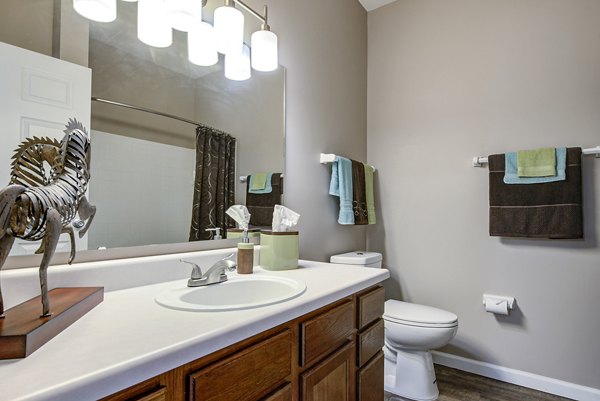 Bathroom with modern fixtures at Summit Pointe Apartments in Greystar community