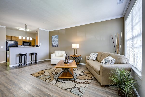 Spacious living room with modern decor in Summit Pointe Apartments