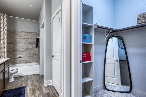 Modern bathroom with sleek fixtures at Lakeview Villas Apartments featuring elegant tile design