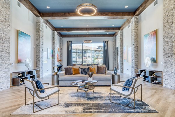 Clubhouse lobby featuring modern decor and seating at Lakeview Villas Apartments