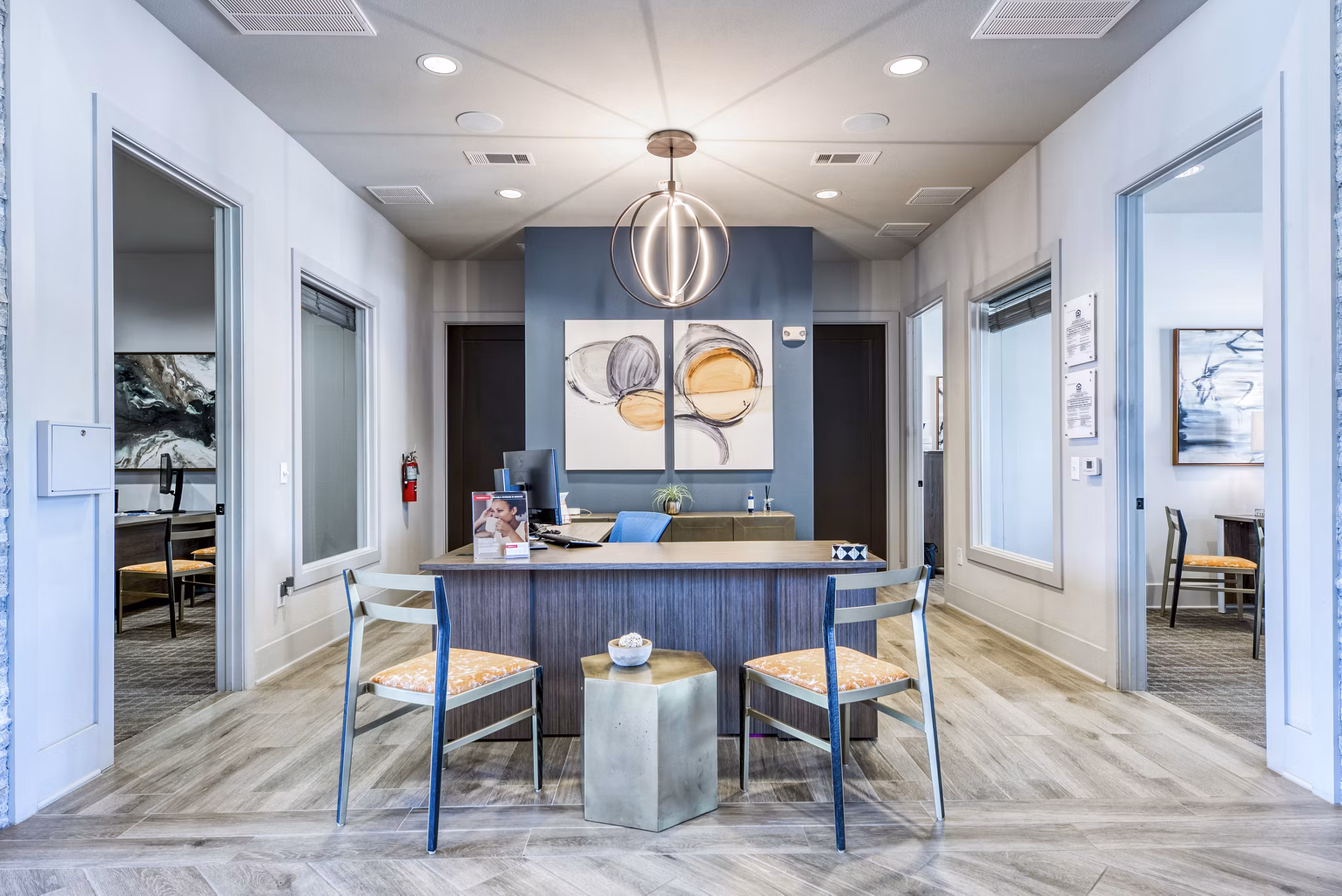 Leasing office with modern decor at Lakeview Villas Apartments