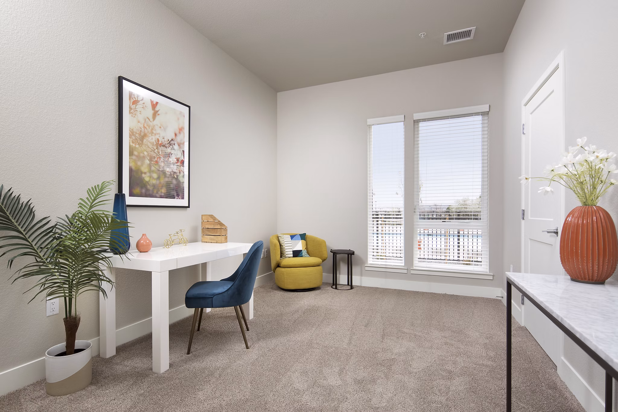 Modern bedroom with elegant decor at The Glenn Apartments, featuring luxury finishes for a Greystar property