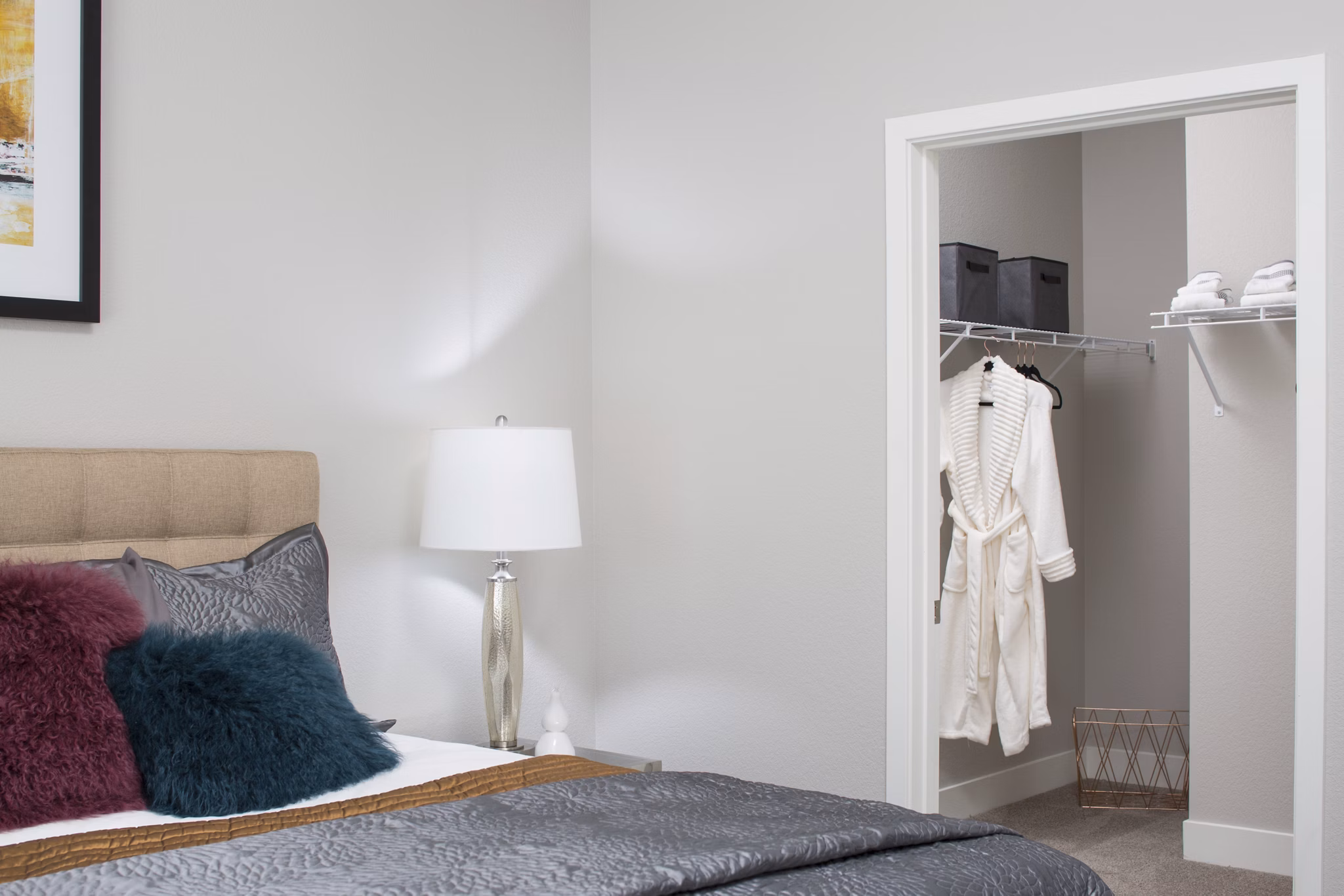 Spacious closet with built-in shelving at The Glenn Apartments, ideal for organized luxury living
