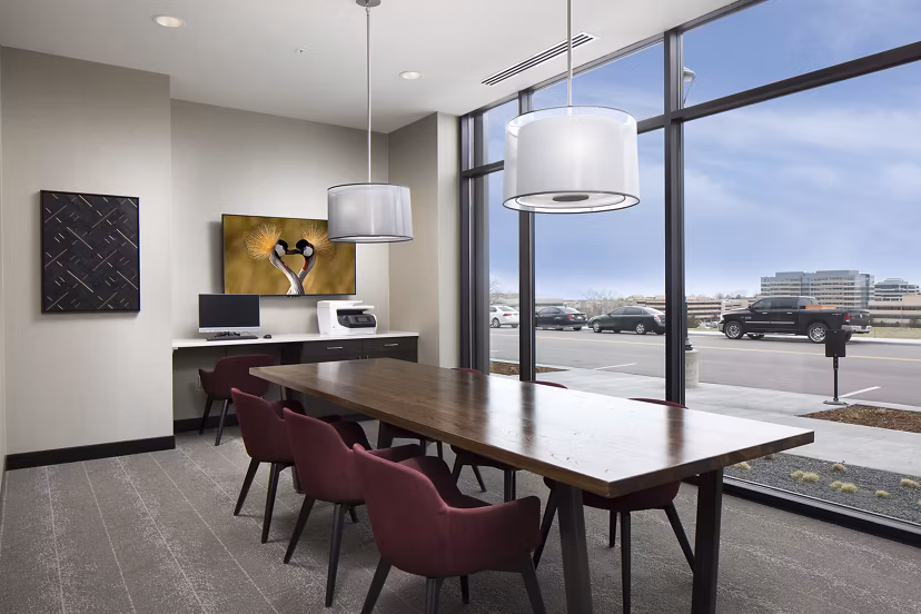 Meeting room with modern amenities at The Glenn Apartments