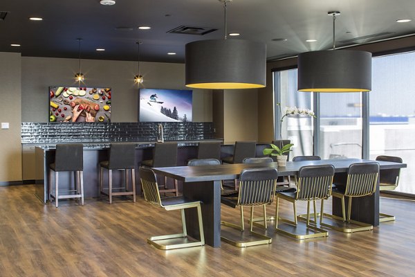 The Glenn Apartments: Modern clubhouse featuring stylish interiors and social seating areas in The Heights