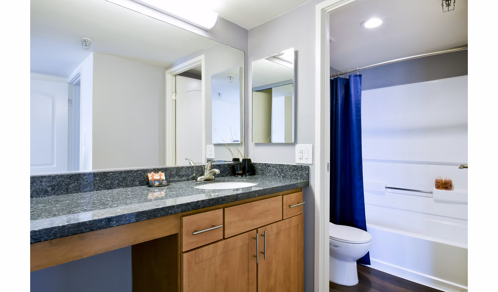 Spacious bathroom featuring modern fixtures at The Fillmore Center Apartments