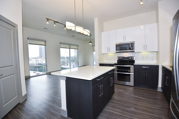 Modern kitchen with stainless steel appliances at Encore Montrose Apartments
