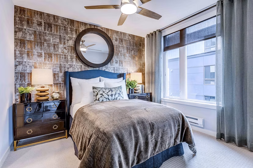 Modern bedroom with sleek design features at Marlowe Apartments