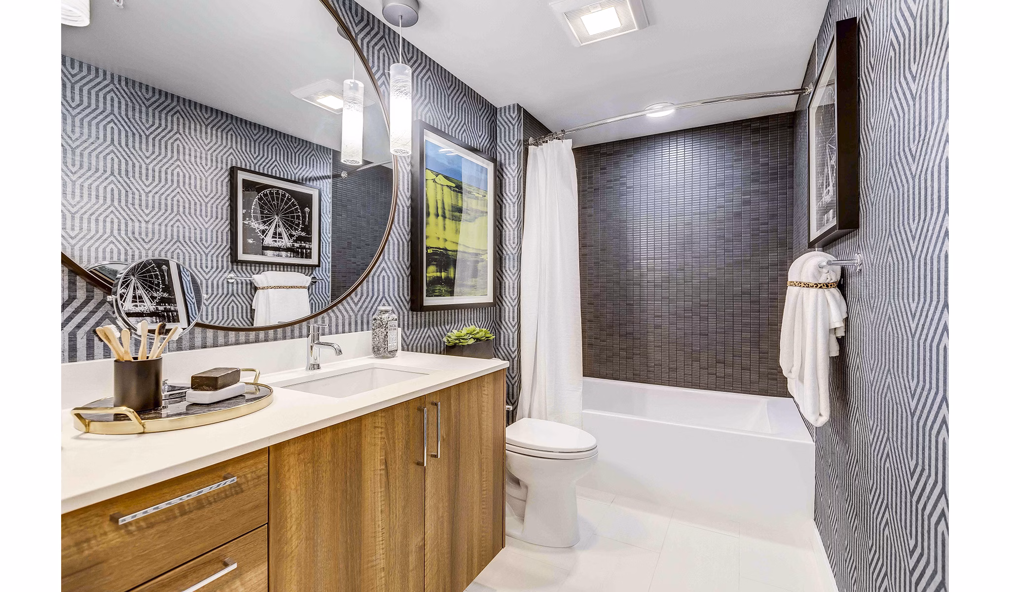 Modern bathroom with sleek fixtures at Marlowe Apartments, a luxury Greystar community