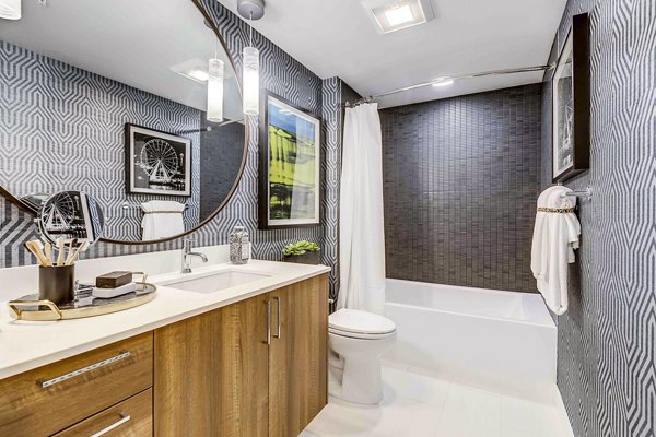 Modern bathroom with sleek fixtures at Marlowe Apartments, a luxury Greystar community