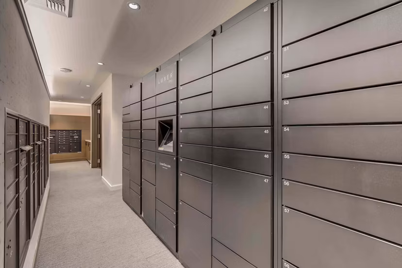 Mailroom with secure lockers in Marlowe Apartments