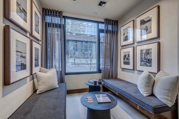 Clubhouse featuring modern design and seating areas at Marlowe Apartments
