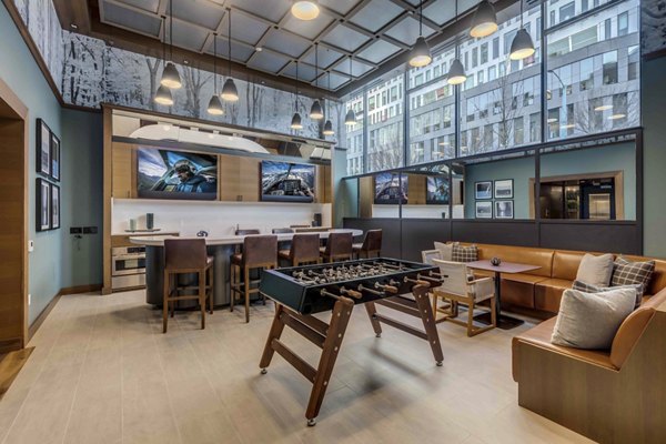 Clubhouse with modern design and seating at Marlowe Apartments, offering luxury living experiences