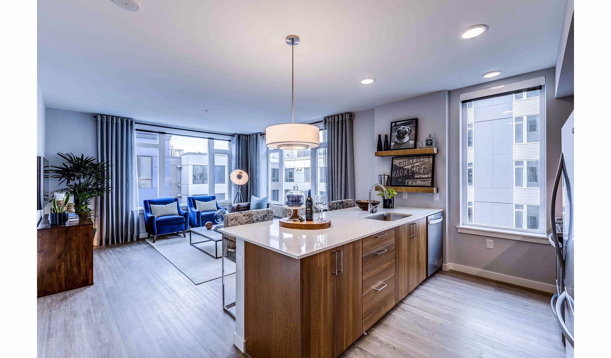 Modern kitchen with stainless steel appliances at Marlowe Apartments