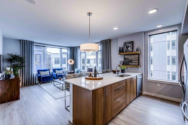 Modern kitchen with stainless steel appliances at Marlowe Apartments