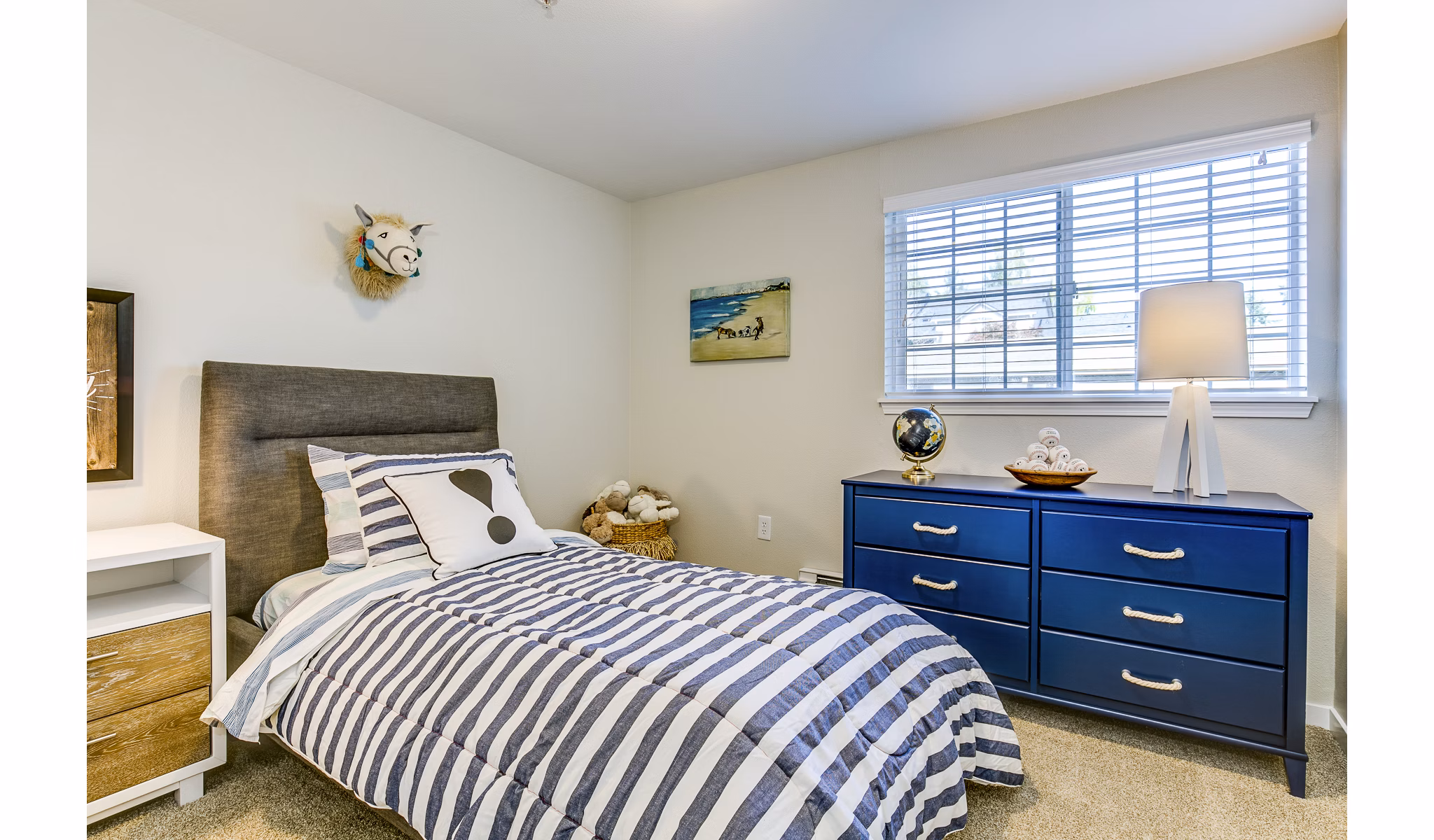 Bright bedroom with modern decor at Callen Apartments, luxury living by Greystar