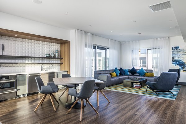Clubhouse kitchen with modern appliances at Hyde Square Apartments offering luxury living