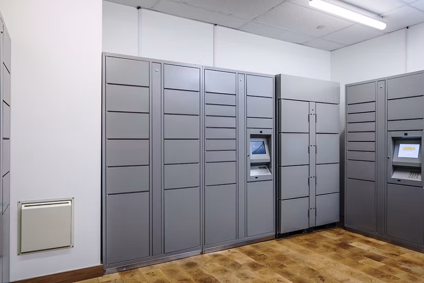 Convenient parcel pickup lockers at Hyde Square Apartments for seamless package retrieval