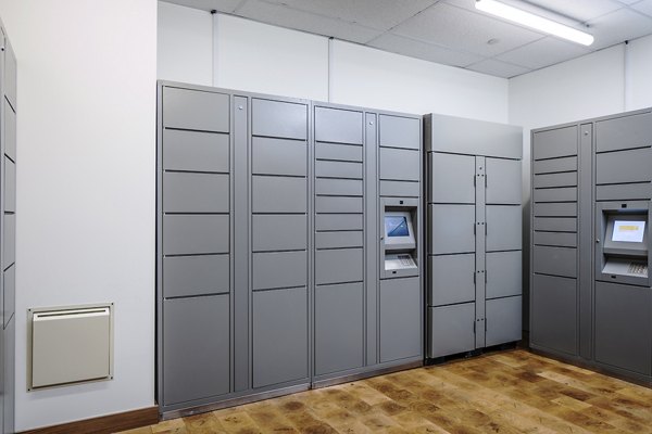 Convenient parcel pickup lockers at Hyde Square Apartments for seamless package retrieval
