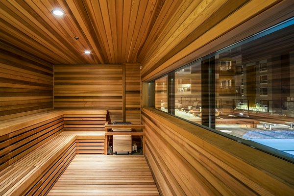 Relaxing sauna room at Hyde Square Apartments offering rejuvenation and comfort within a luxury living environment