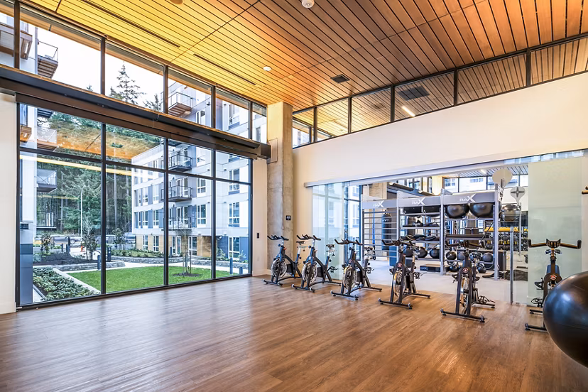 Yoga/spin studio with state-of-the-art equipment at Hyde Square Apartments