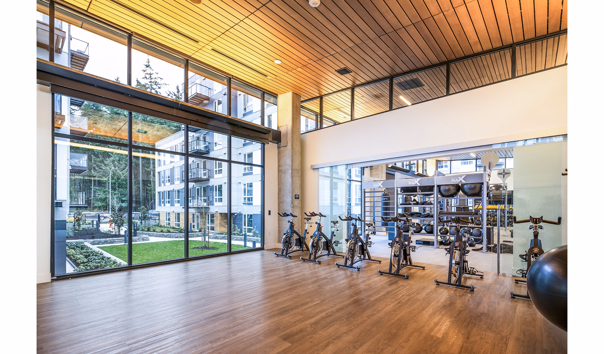Yoga/spin studio with state-of-the-art equipment at Hyde Square Apartments
