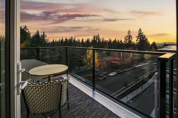 Private patio with stylish furniture at Hyde Square Apartments offering luxury outdoor living spaces