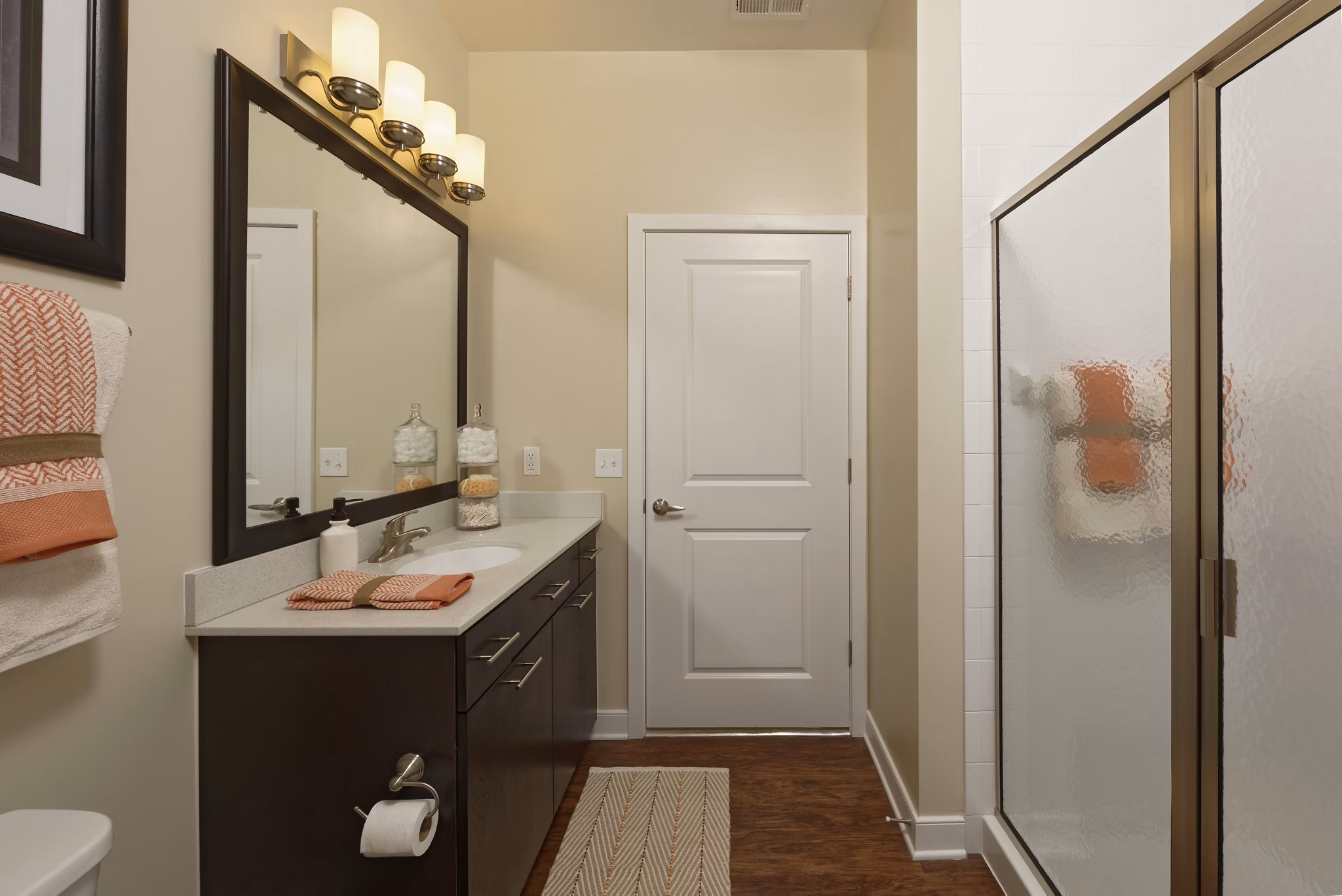 Modern bathroom featuring sleek fixtures and contemporary design in Station 650 Apartments