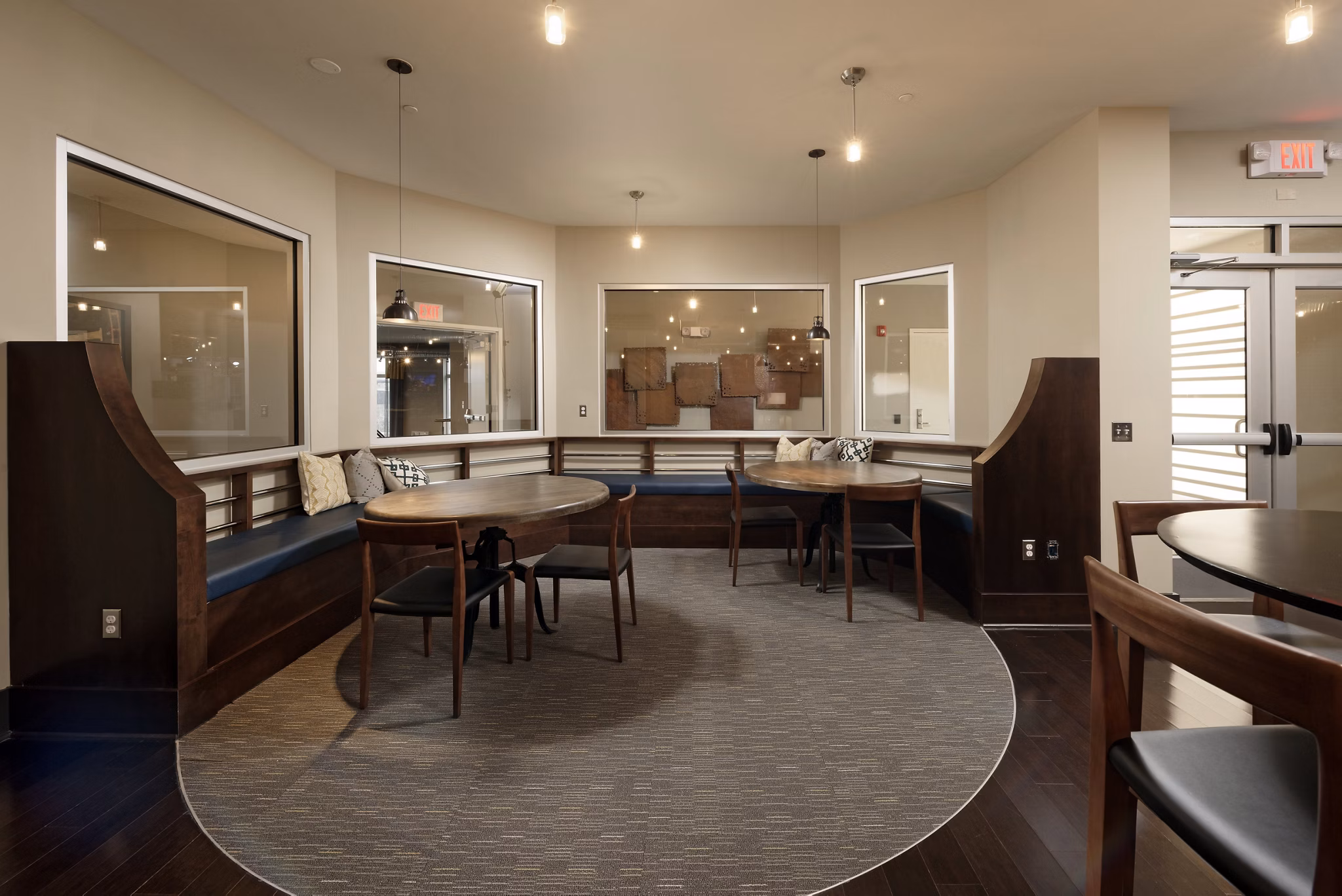 Stylish clubhouse with modern furnishings at Station 650 Apartments, offering a luxurious communal space for residents to relax and unwind