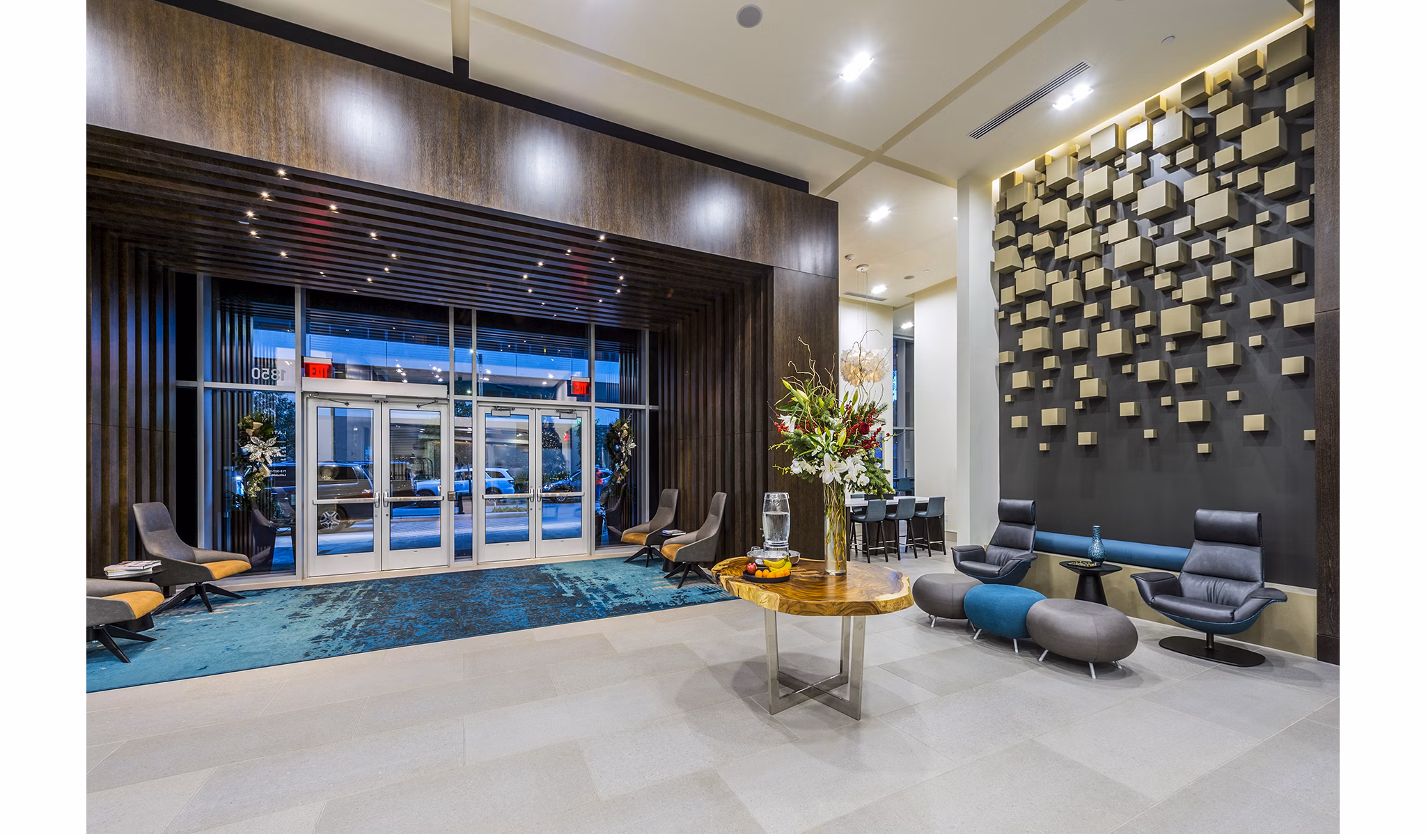 Elegant clubhouse/lobby with modern decor at Latitude Med Center Apartments