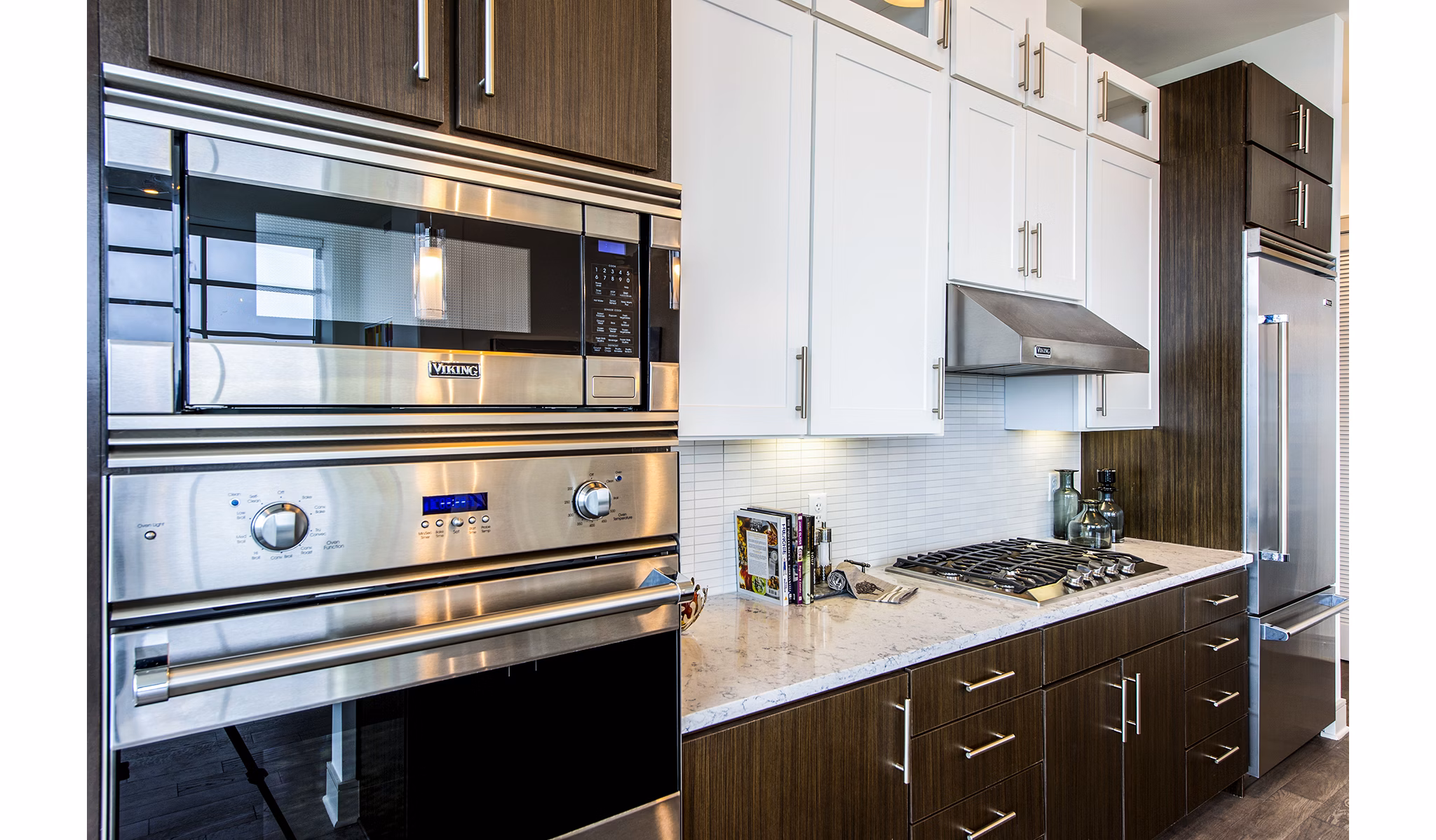 Modern kitchen with high-end appliances at Latitude Med Center Apartments