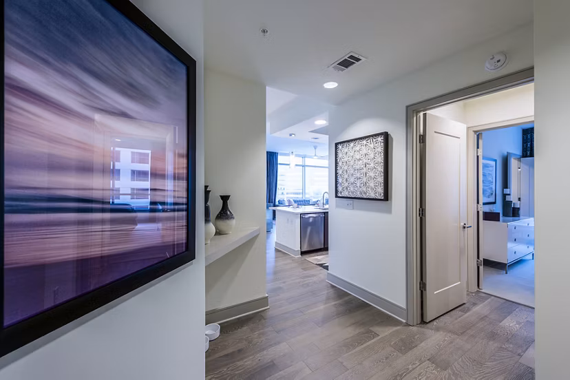 Inviting hallway entrance with modern decor at Latitude Med Center Apartments