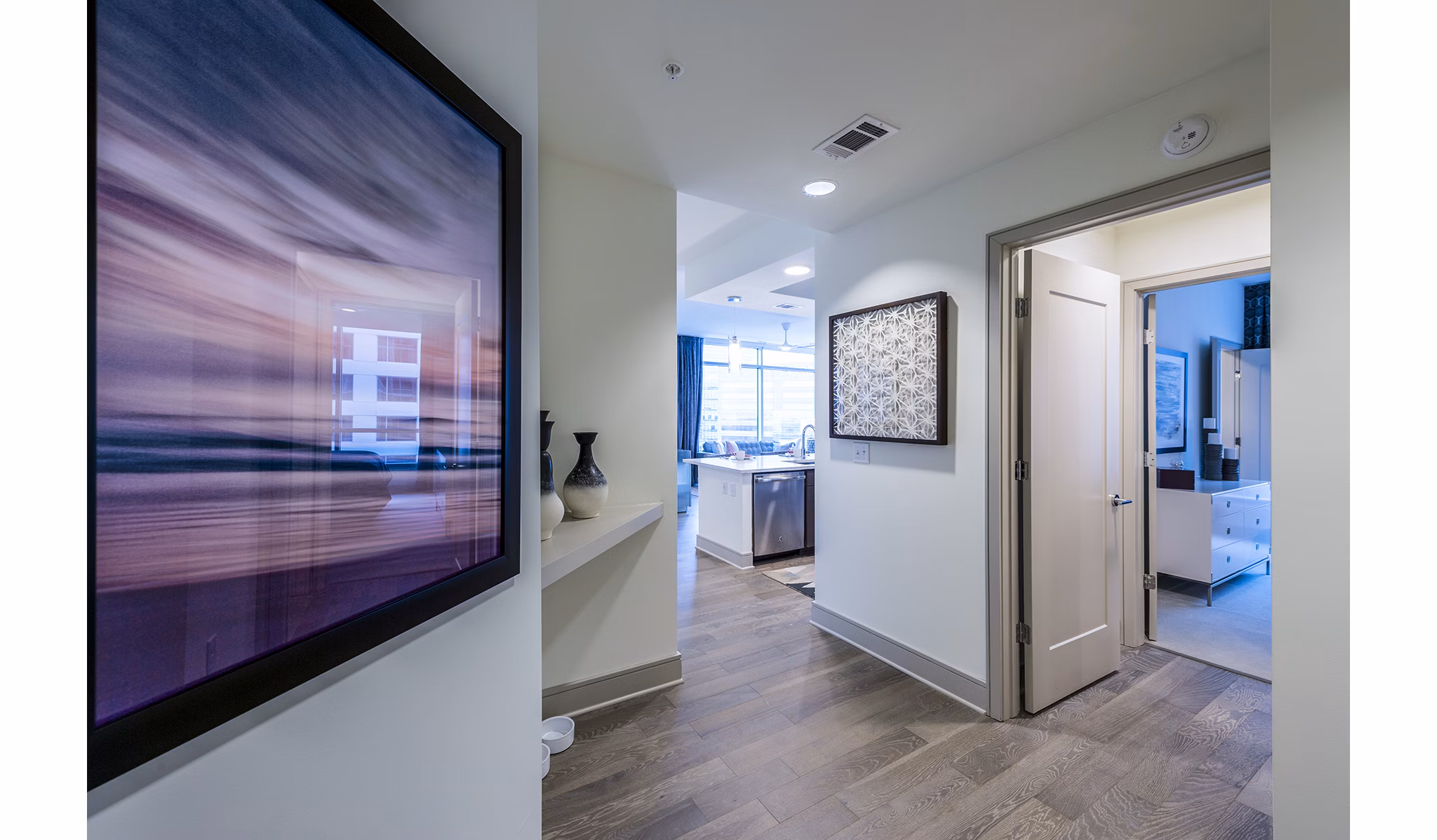 Inviting hallway entrance with modern decor at Latitude Med Center Apartments