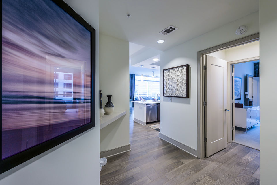 Inviting hallway entrance with modern decor at Latitude Med Center Apartments