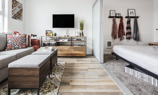Modern kitchen with stainless steel appliances at Zig Apartments