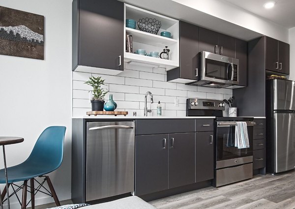 Modern kitchen featuring stainless steel appliances at Zig Apartments