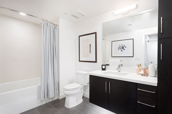 Modern bathroom with sleek fixtures at Avila Apartments: Luxury apartment living