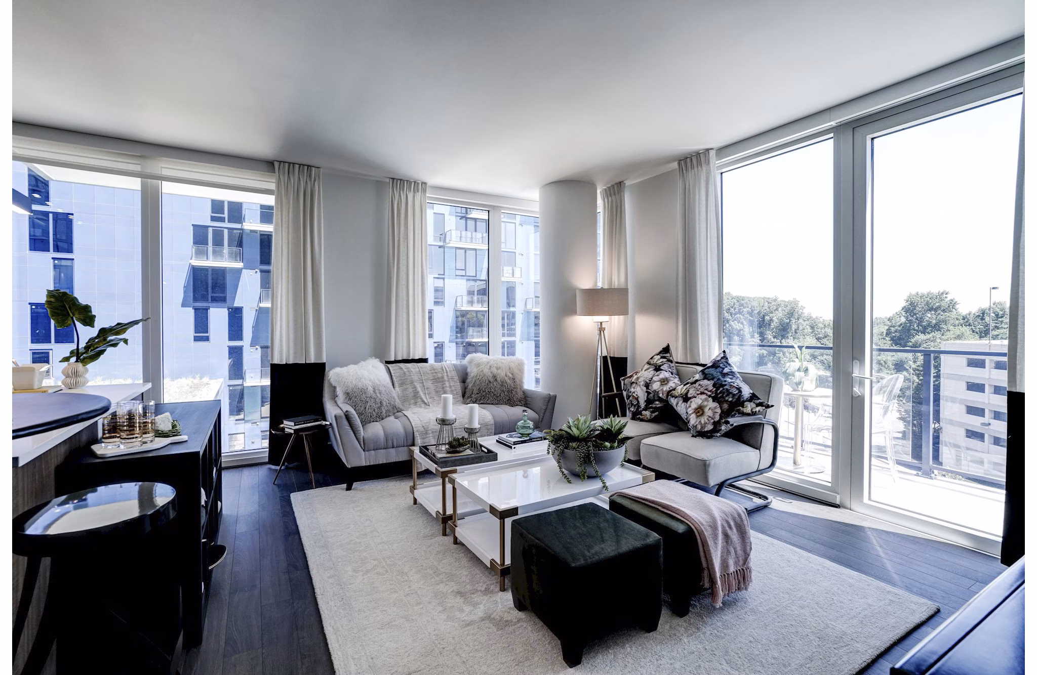 Spacious living room with modern decor in Exo Apartments, luxury living in the heart of the city