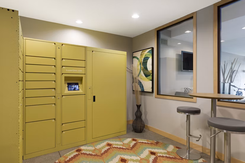 Mail room with individual parcel lockers at Ellipse on Excelsior luxury apartments