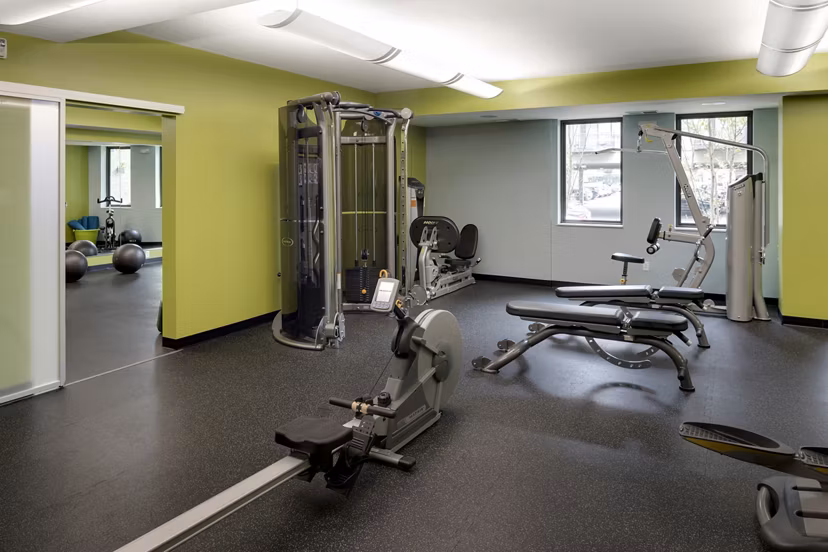 State-of-the-art fitness center with modern equipment at Ellipse on Excelsior luxury apartments